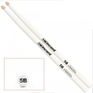 wincent 5B WHITE Hickory drumsticks - TearDrop auf weissem Hintergrund
