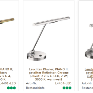Verschiedene Modelle von der Jahn Piano Leuchte
